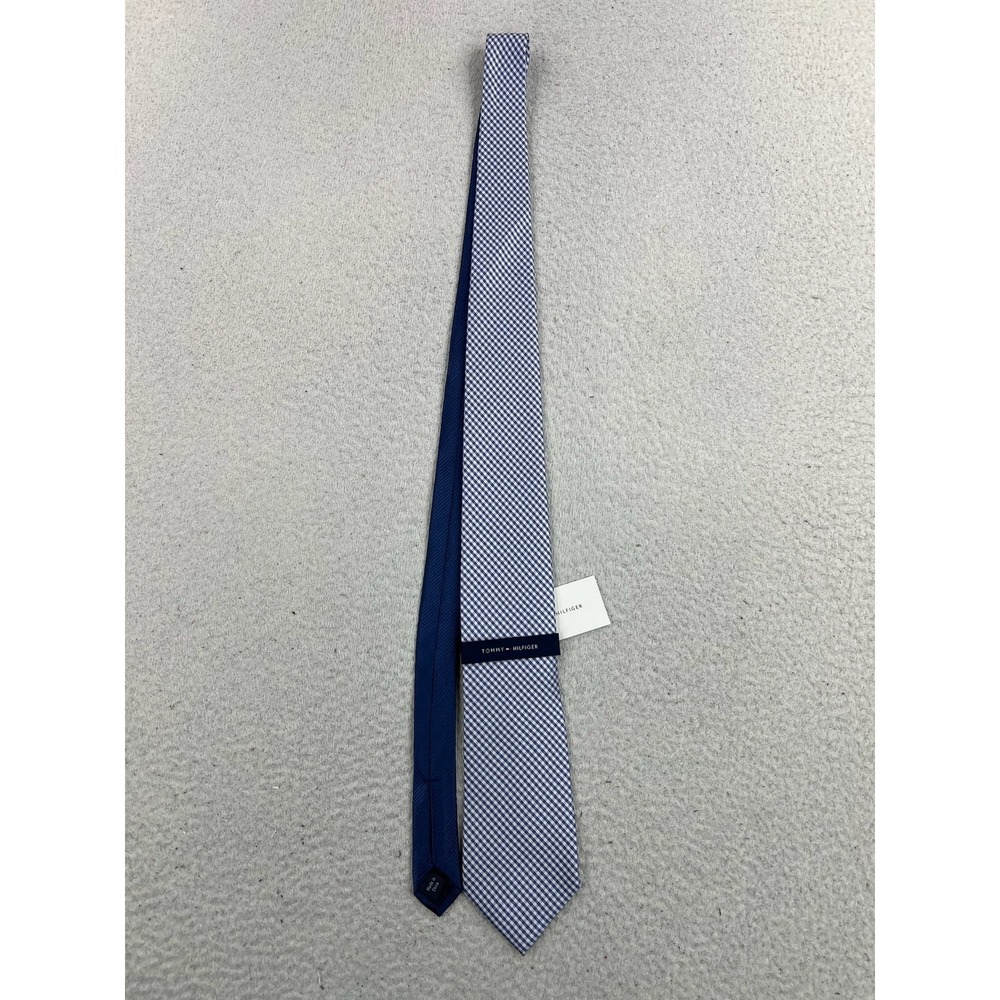 Tommy Hilfiger Tie Mens One Size Blue Check 100% Silk Classic Woven Plaid